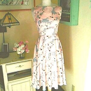 Thx Giving Pink and Gray Floral Fit and Flare Dress